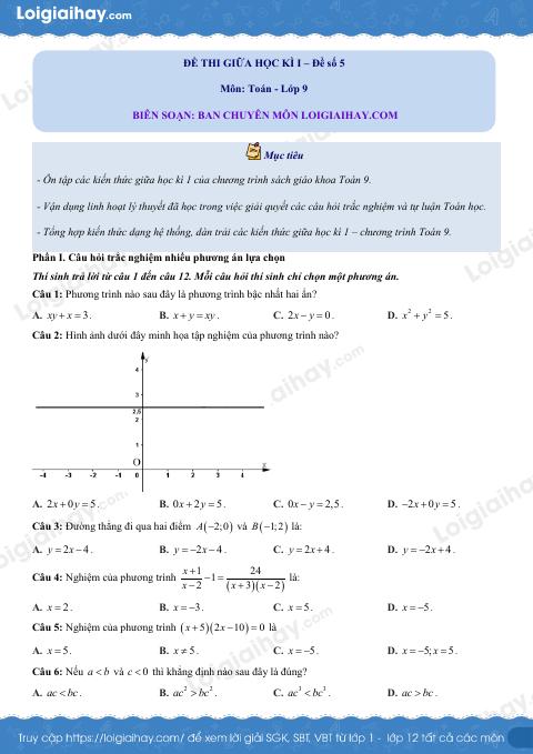 Đề thi giữa kì 1 Toán 9 - Đề số 5